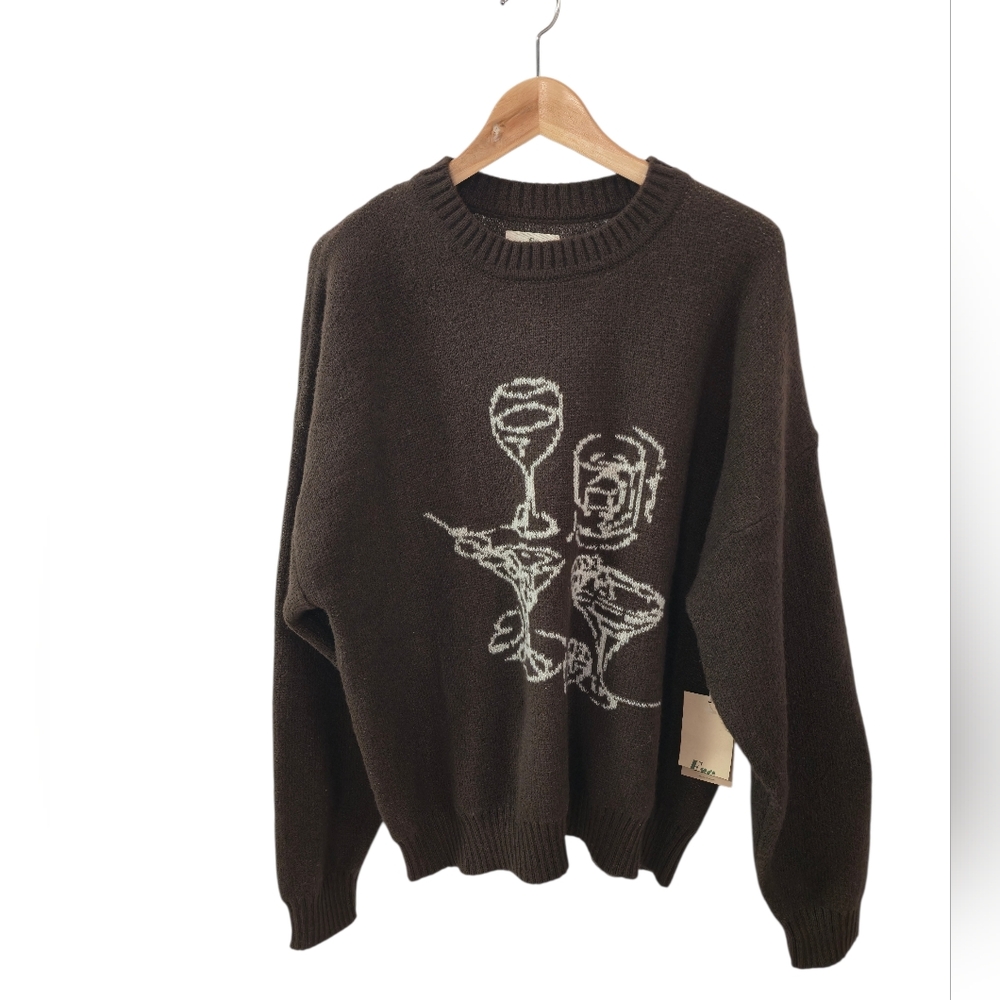 NWT ESC. Es.cape Martini Sweater Brown Crew Neck Size XL